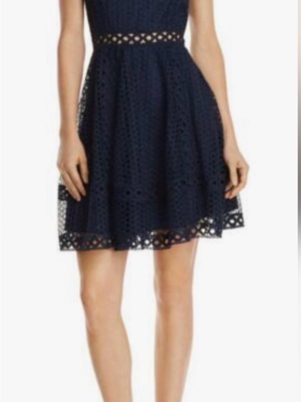 Aqua Navy Eyelet Fit-and-Flare Dress